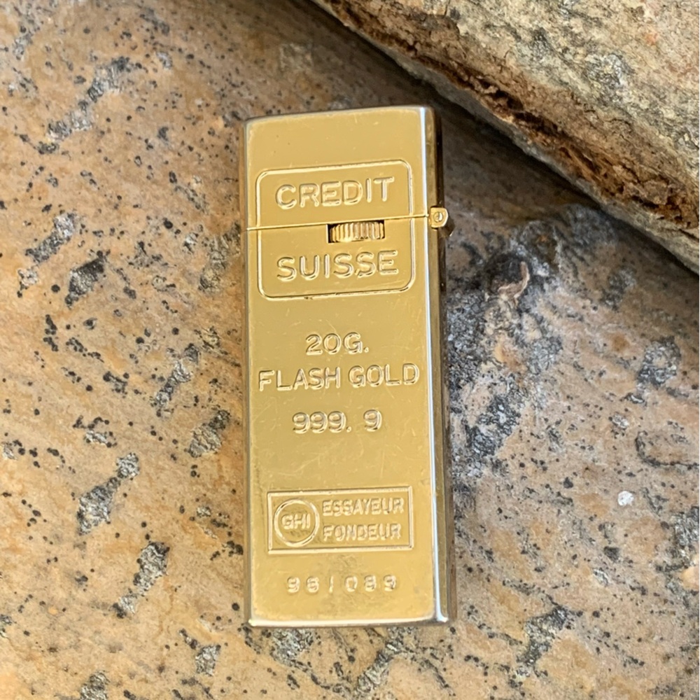 Vintage Japanese Made Credit Suisse Gold Bar Lighter GUC